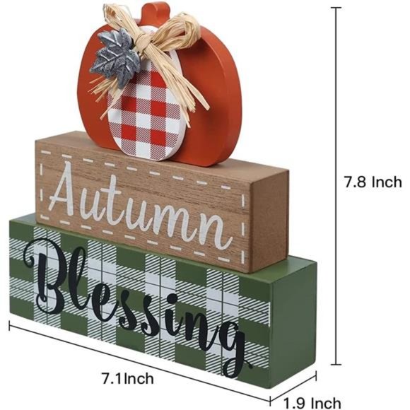 Thanksgiving Decorations for Home, Large Size 3-Layered Wood Block with Pumpkin - Picture 2 of 7
